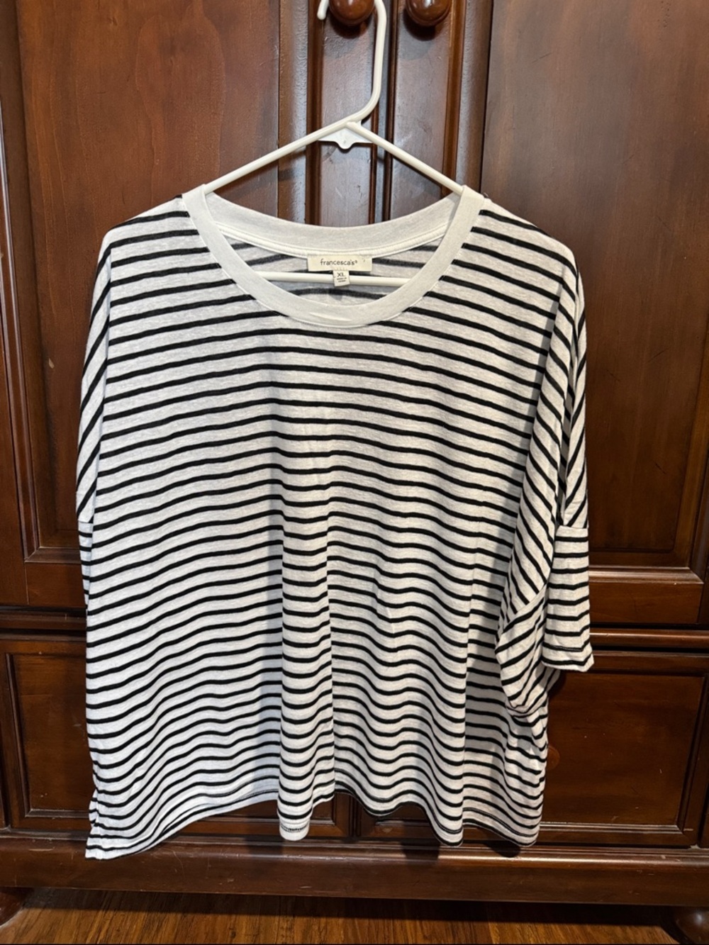 Francesca's Collections Black & White Striped Boxy Tee Women’s XL